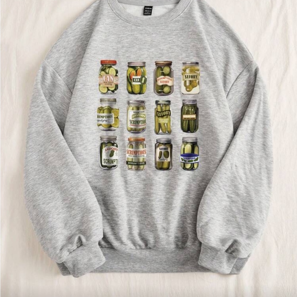 Gray Oversized Pickle Jar Sweatshirt ( XS)